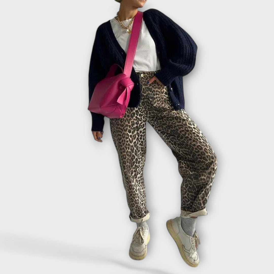 Chandra - Jeans Vintage avec Imprimé Léopard