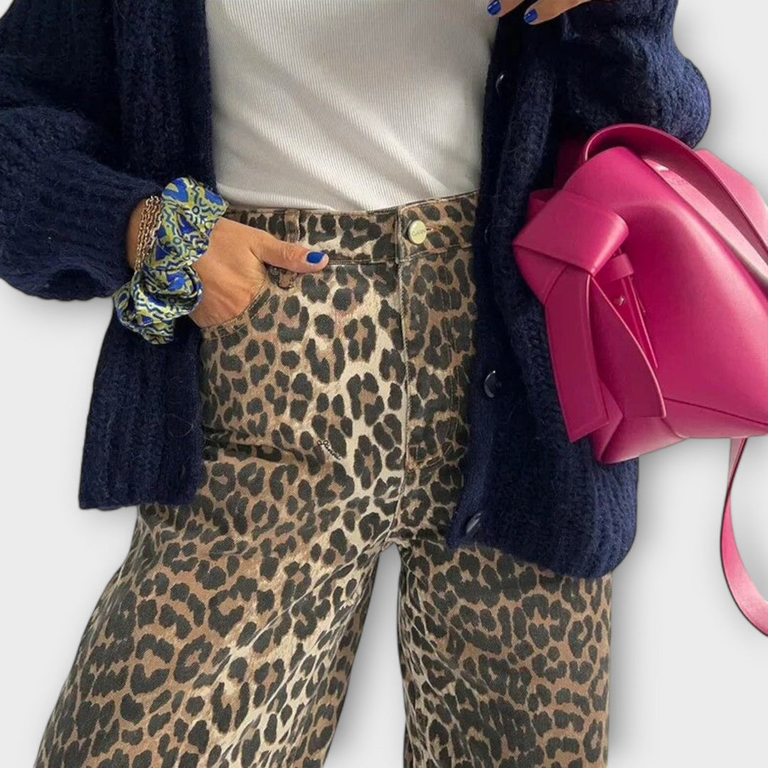 Chandra - Jeans Vintage avec Imprimé Léopard