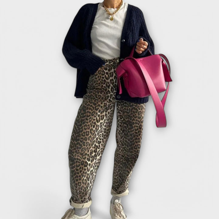 Chandra - Jeans Vintage avec Imprimé Léopard
