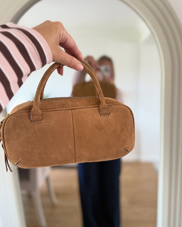 Sac à Main Mini en Suédine avec Deux Poignées - Sac Baguette Décontracté à Bandoulière