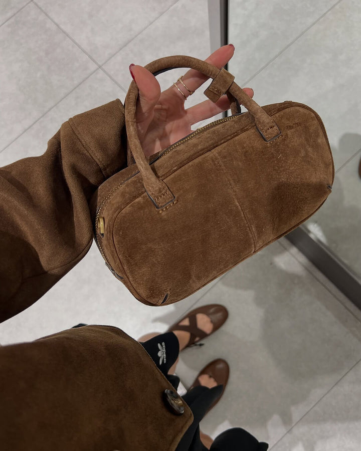 Sac à Main Mini en Suédine avec Deux Poignées - Sac Baguette Décontracté à Bandoulière