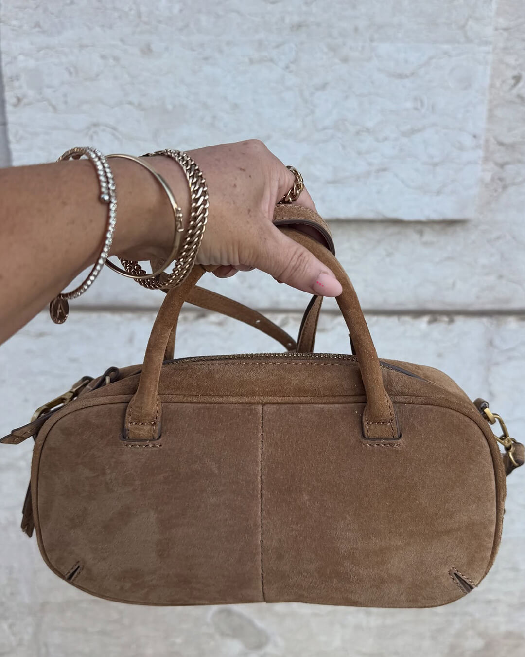 Sac à Main Mini en Suédine avec Deux Poignées - Sac Baguette Décontracté à Bandoulière