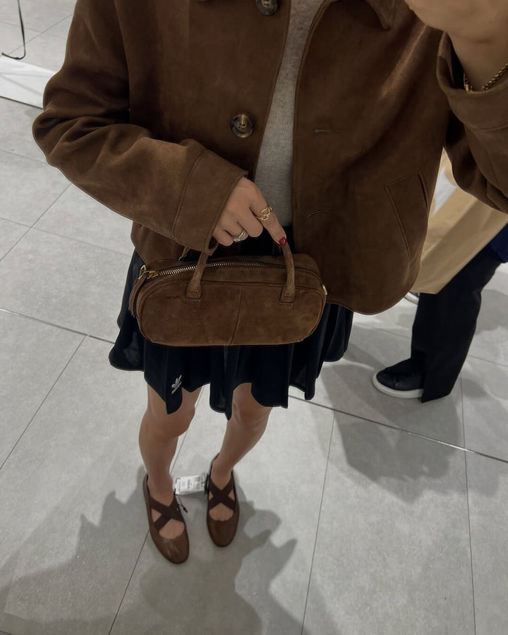 Sac à Main Mini en Suédine avec Deux Poignées - Sac Baguette Décontracté à Bandoulière