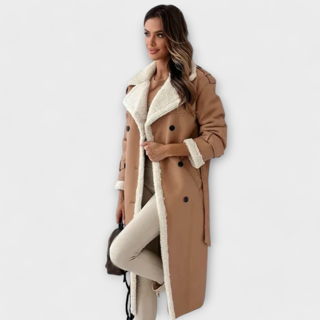 Maria – Veste Longue Classique avec Doublure en Polaire et Col en Teddy