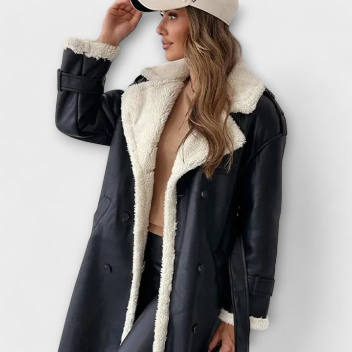 Maria – Veste Longue Classique avec Doublure en Polaire et Col en Teddy