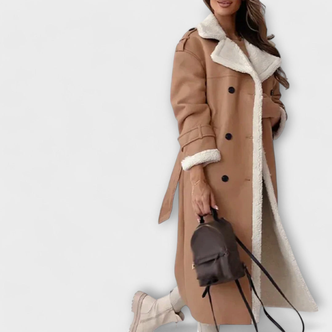 Maria – Veste Longue Classique avec Doublure en Polaire et Col en Teddy