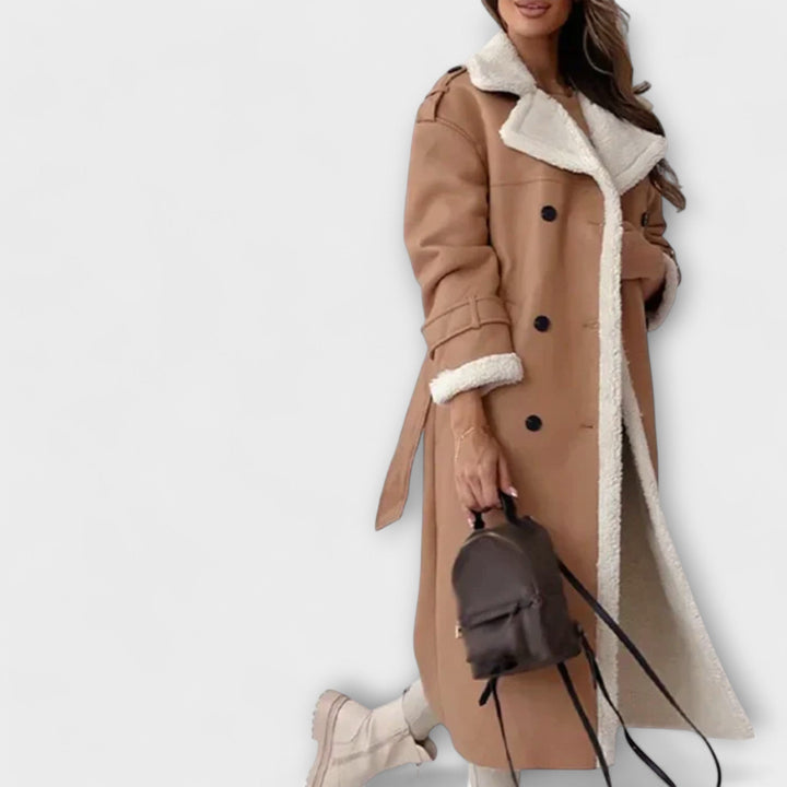 Maria – Veste Longue Classique avec Doublure en Polaire et Col en Teddy