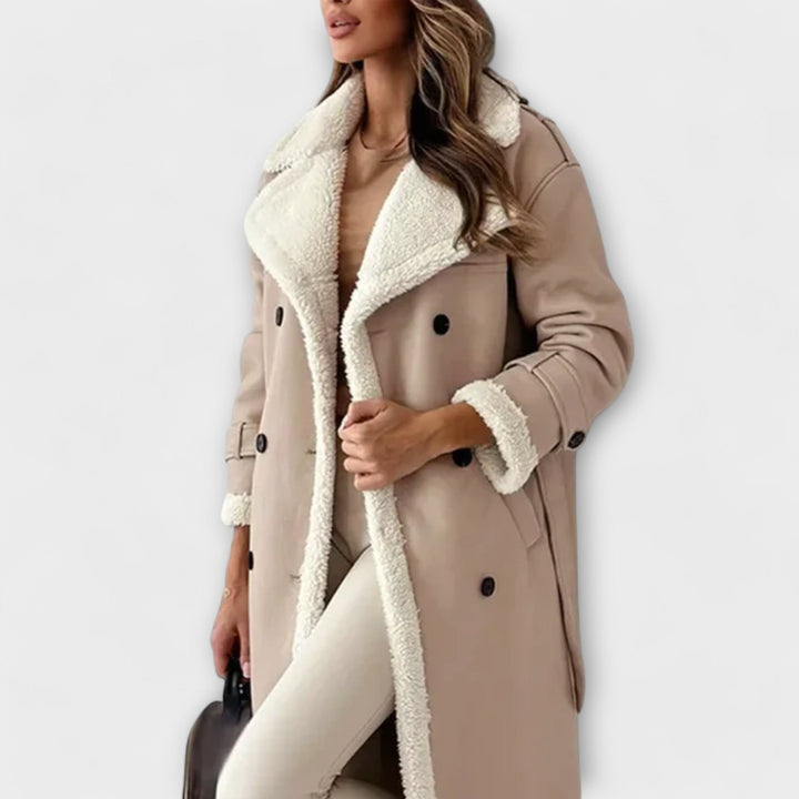Maria – Veste Longue Classique avec Doublure en Polaire et Col en Teddy