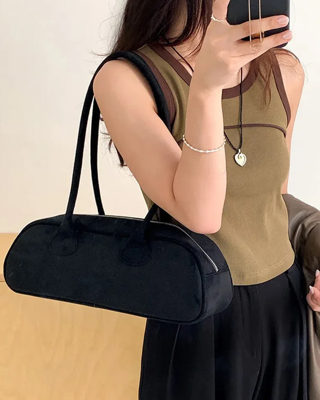 Sac Vintage à Bandoulière en Suède Synthétique pour Femmes - Sac Quotidien en Velours Doux