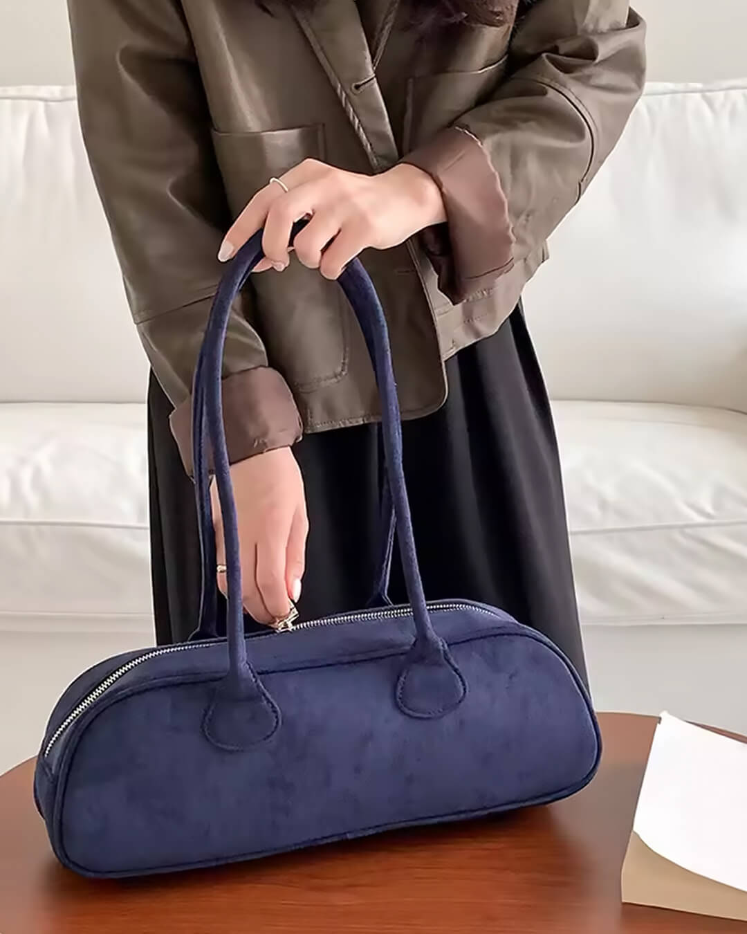 Sac Vintage à Bandoulière en Suède Synthétique pour Femmes - Sac Quotidien en Velours Doux