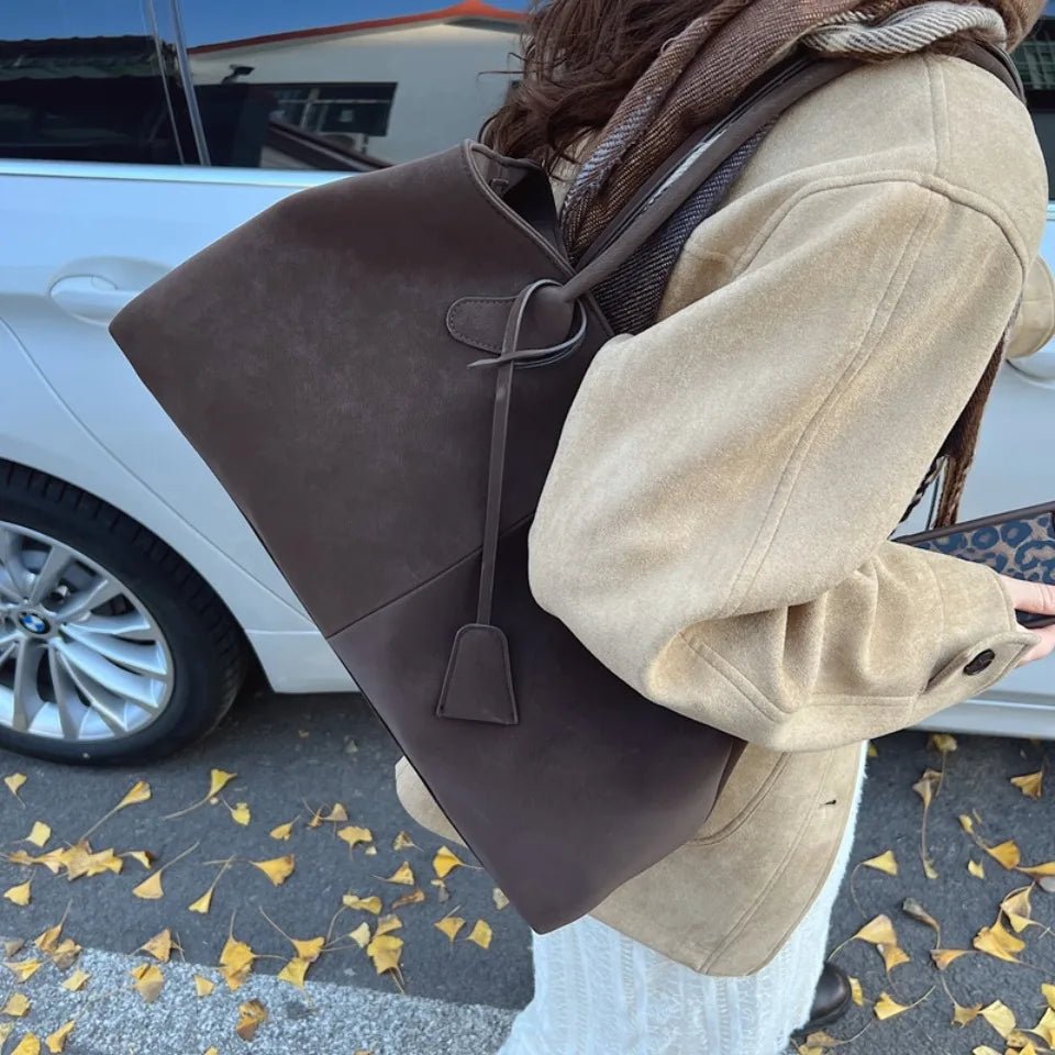 Sac à Bandoulière Élégant de Grande Capacité en Suédine Synthétique pour Femmes - Sac Polyvalent