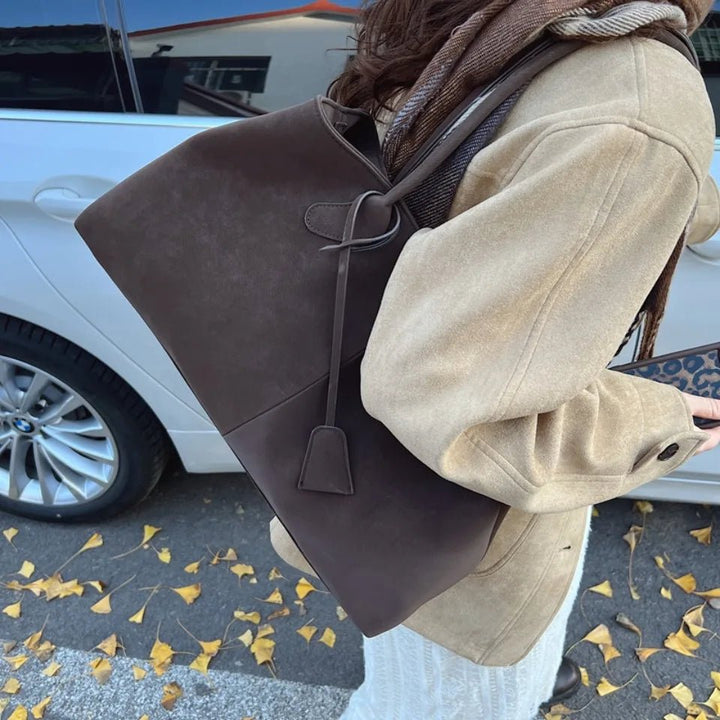 Sac à Bandoulière Élégant de Grande Capacité en Suédine Synthétique pour Femmes - Sac Polyvalent