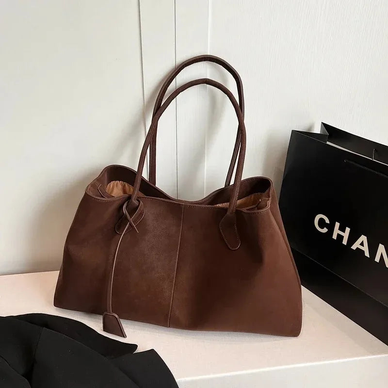Sac à Bandoulière Élégant de Grande Capacité en Suédine Synthétique pour Femmes - Sac Polyvalent
