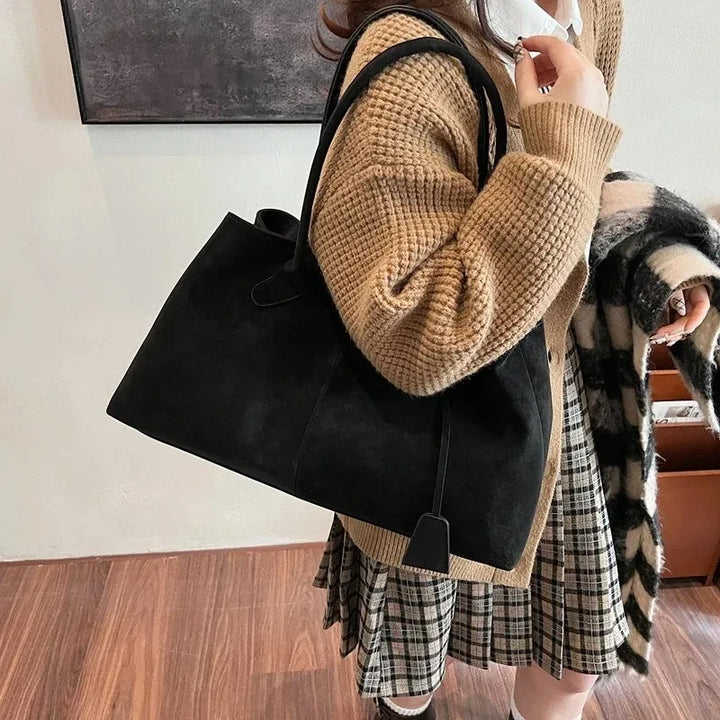 Sac à Bandoulière Élégant de Grande Capacité en Suédine Synthétique pour Femmes - Sac Polyvalent