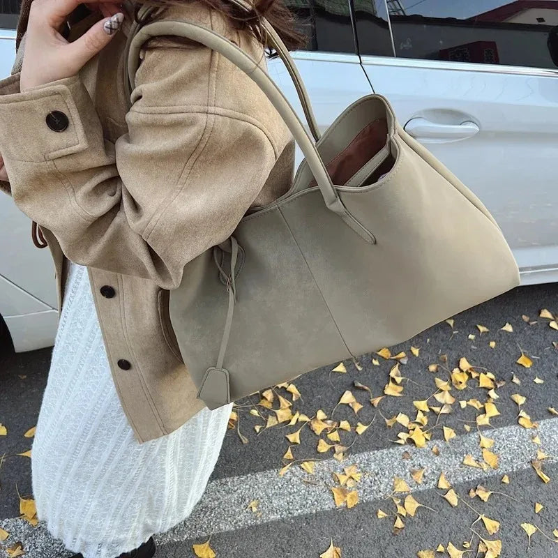 Sac à Bandoulière Élégant de Grande Capacité en Suédine Synthétique pour Femmes - Sac Polyvalent