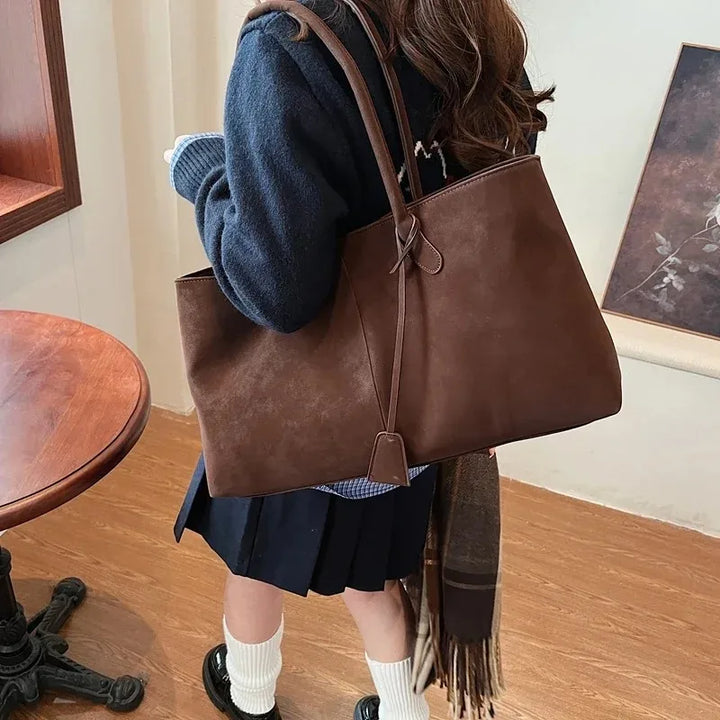 Sac à Bandoulière Élégant de Grande Capacité en Suédine Synthétique pour Femmes - Sac Polyvalent