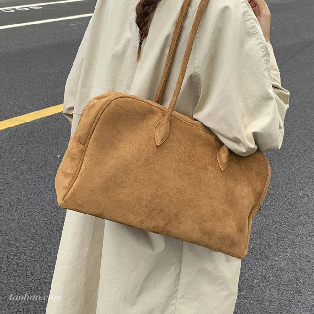 Sac Tote en Suède Vintage pour Femme - Sac à Bandoulière de Grande Capacité pour Automne Hiver
