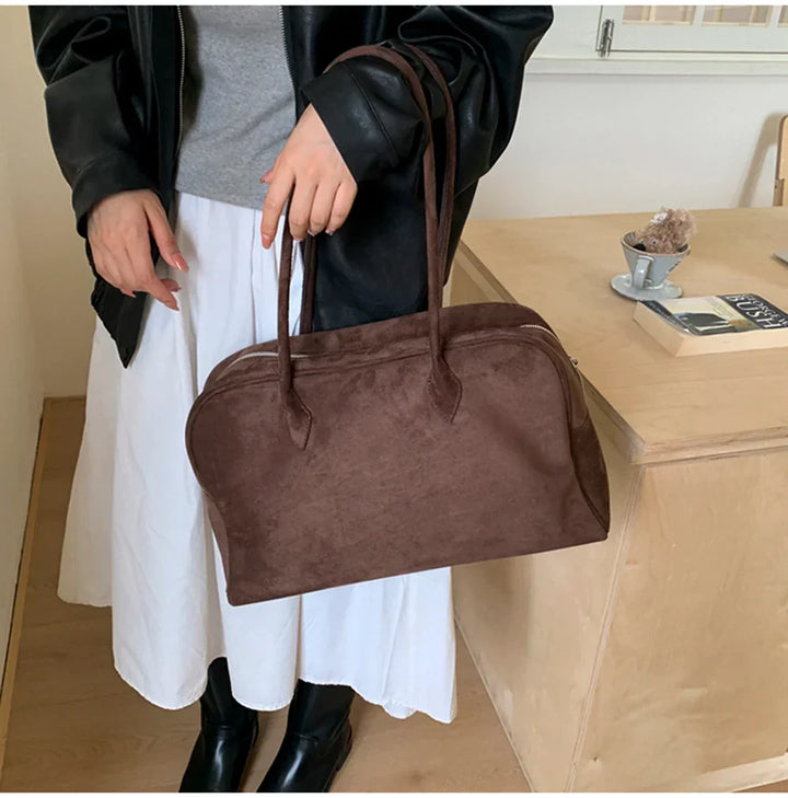 Sac Tote en Suède Vintage pour Femme - Sac à Bandoulière de Grande Capacité pour Automne Hiver