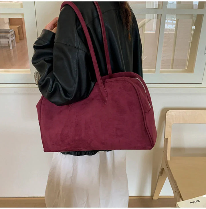 Sac Tote en Suède Vintage pour Femme - Sac à Bandoulière de Grande Capacité pour Automne Hiver