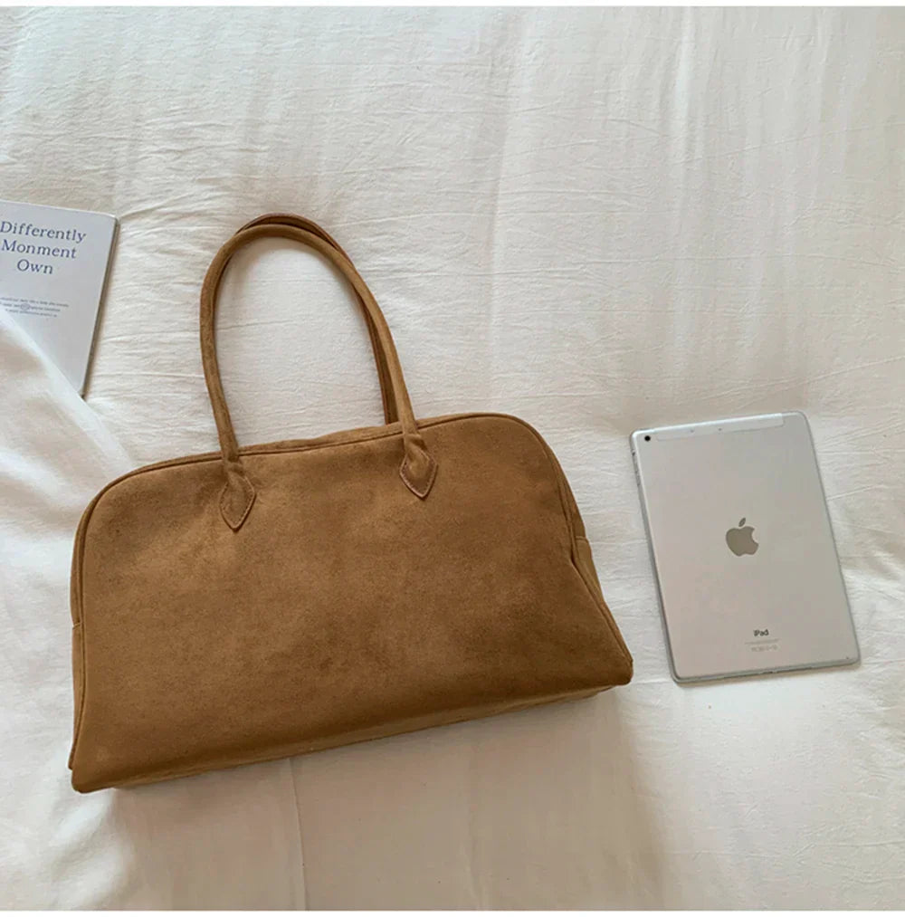 Sac Tote en Suède Vintage pour Femme - Sac à Bandoulière de Grande Capacité pour Automne Hiver