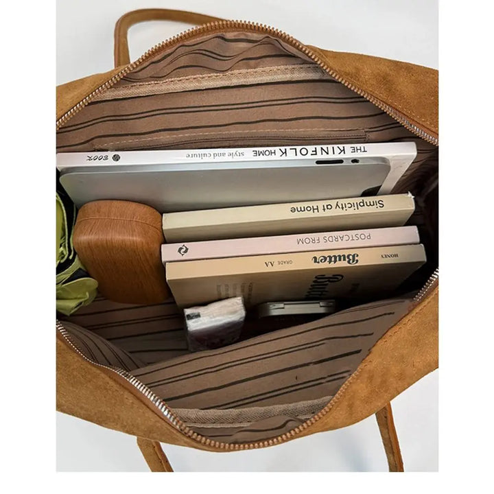 Sac Tote en Suède Vintage pour Femme - Sac à Bandoulière de Grande Capacité pour Automne Hiver