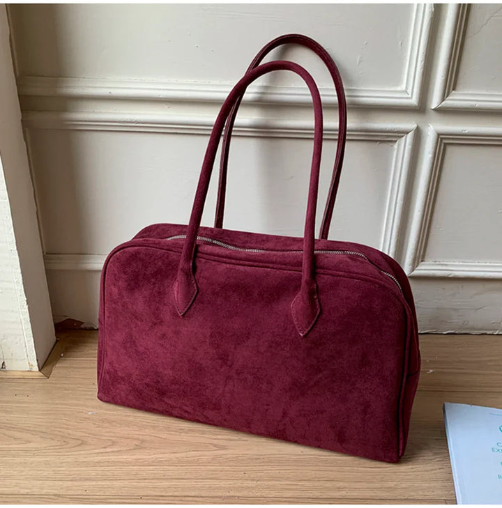 Sac Tote en Suède Vintage pour Femme - Sac à Bandoulière de Grande Capacité pour Automne Hiver