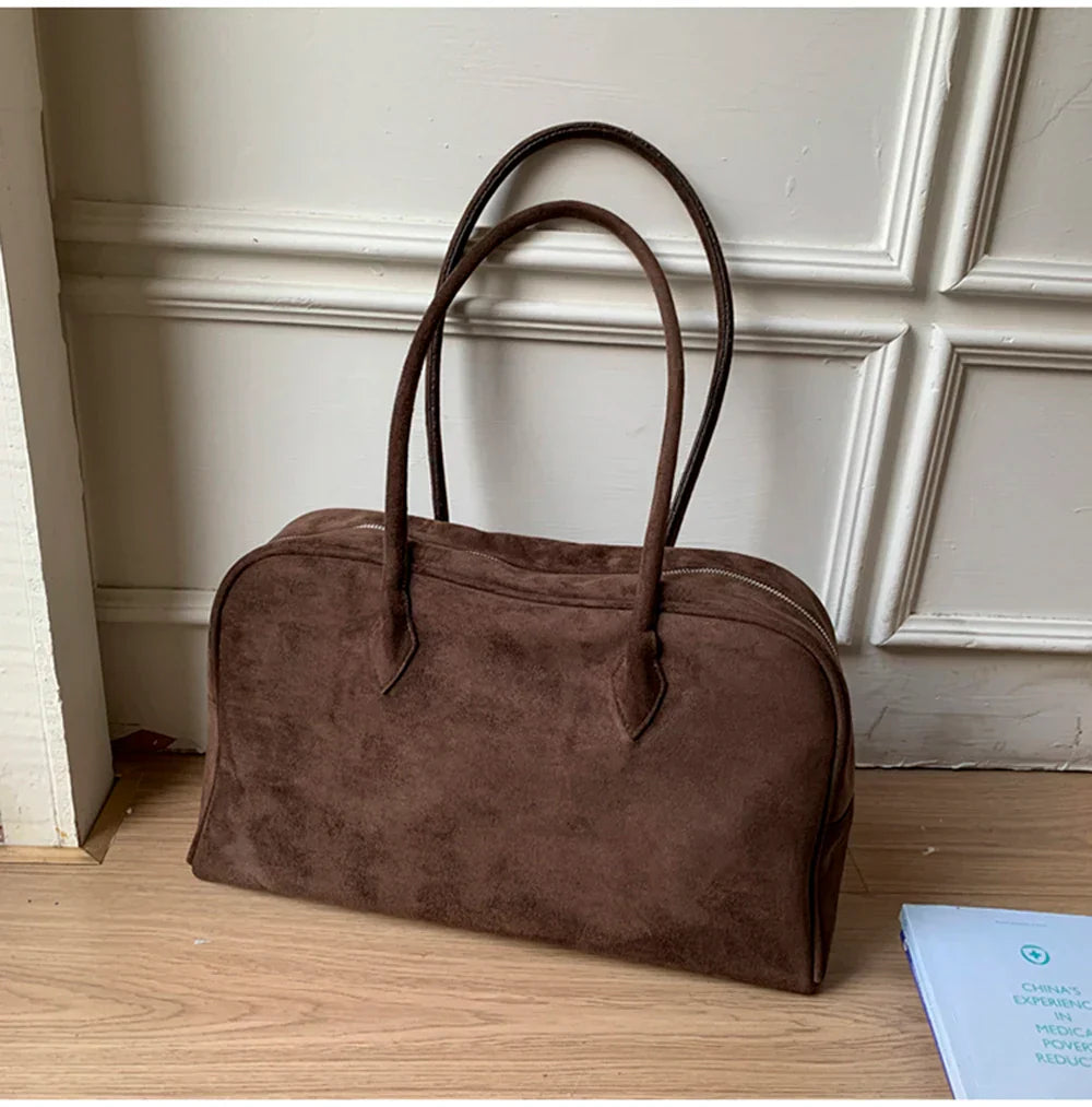 Sac Tote en Suède Vintage pour Femme - Sac à Bandoulière de Grande Capacité pour Automne Hiver