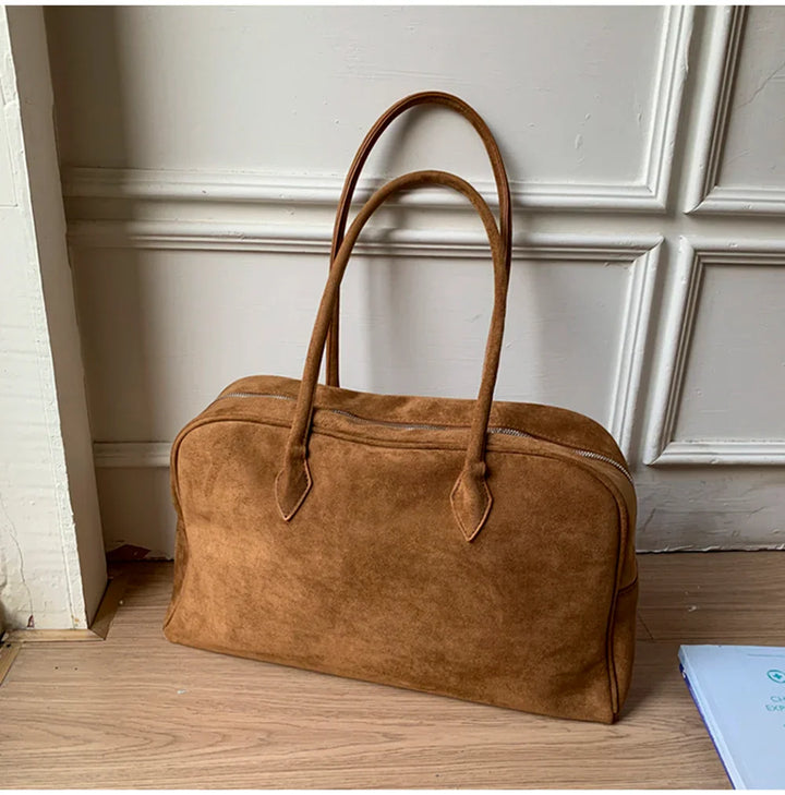 Sac Tote en Suède Vintage pour Femme - Sac à Bandoulière de Grande Capacité pour Automne Hiver