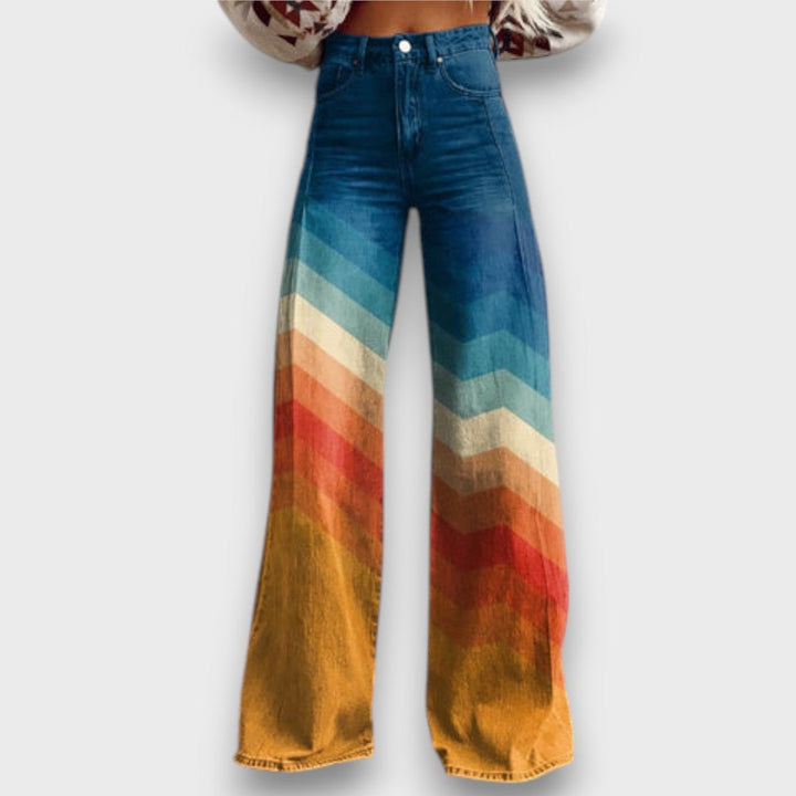 Zamira – Pantalons larges avec zigzag rétro en dégradé de couleur