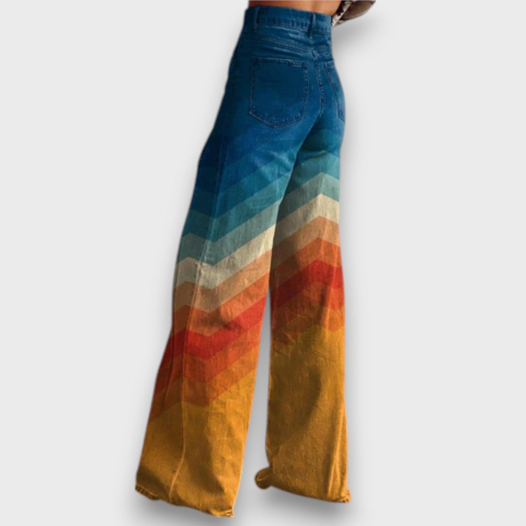 Zamira – Pantalons larges avec zigzag rétro en dégradé de couleur