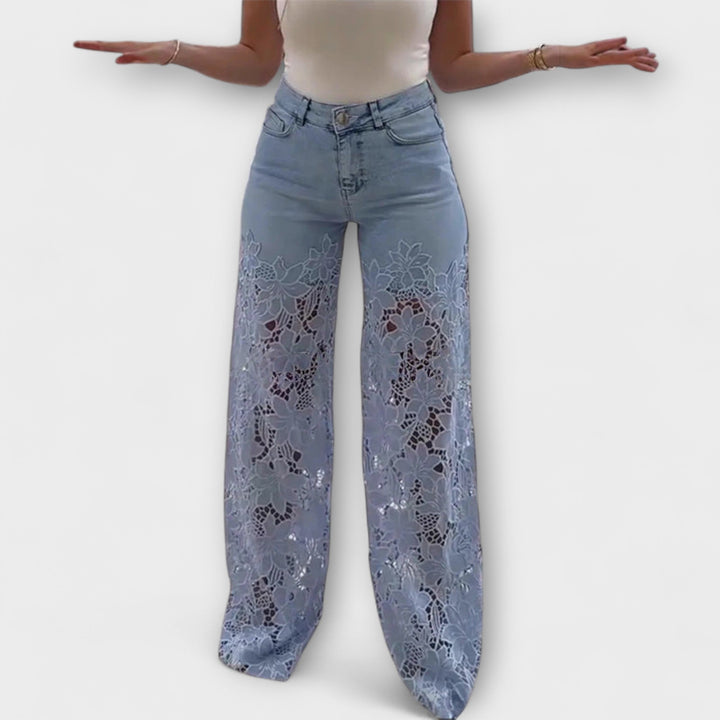 Jeans Tendance en Patchwork de Dentelle