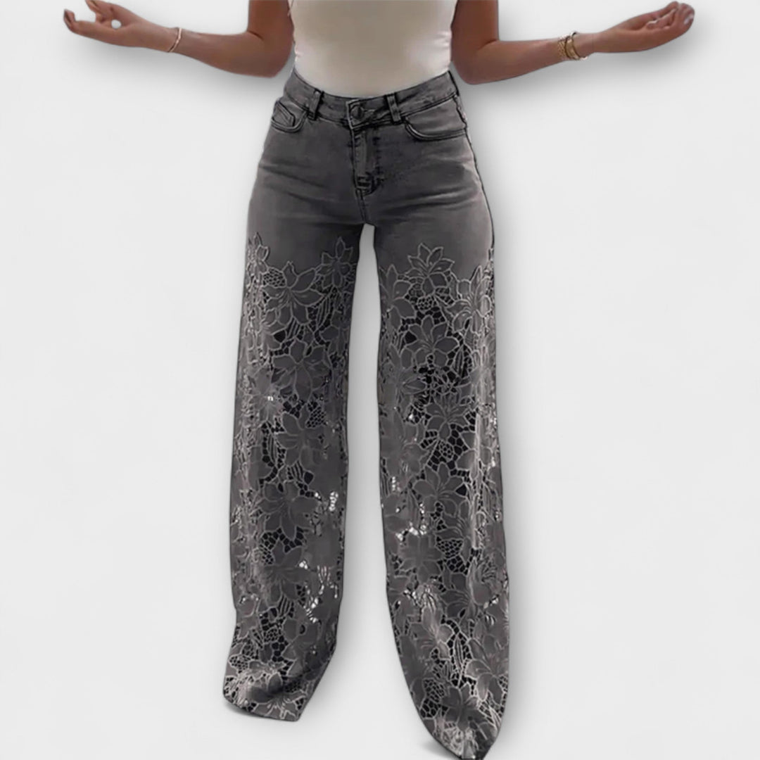 Jeans Tendance en Patchwork de Dentelle