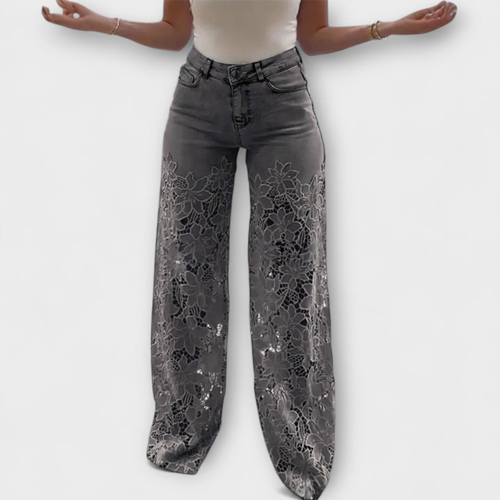 Jeans Tendance en Patchwork de Dentelle