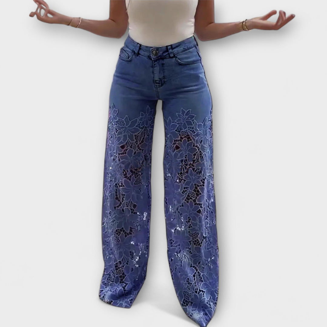 Jeans Tendance en Patchwork de Dentelle