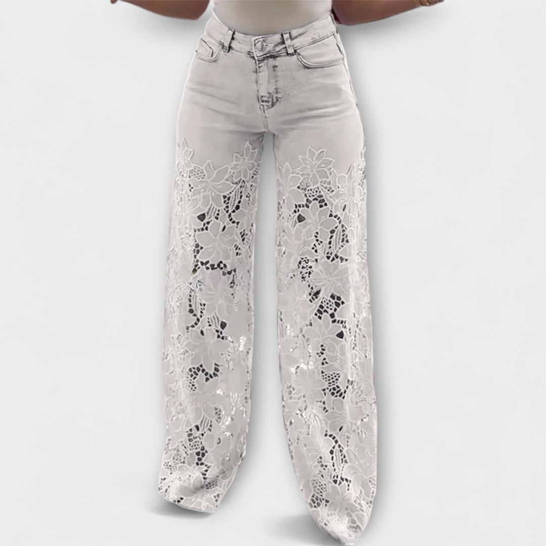 Jeans Tendance en Patchwork de Dentelle